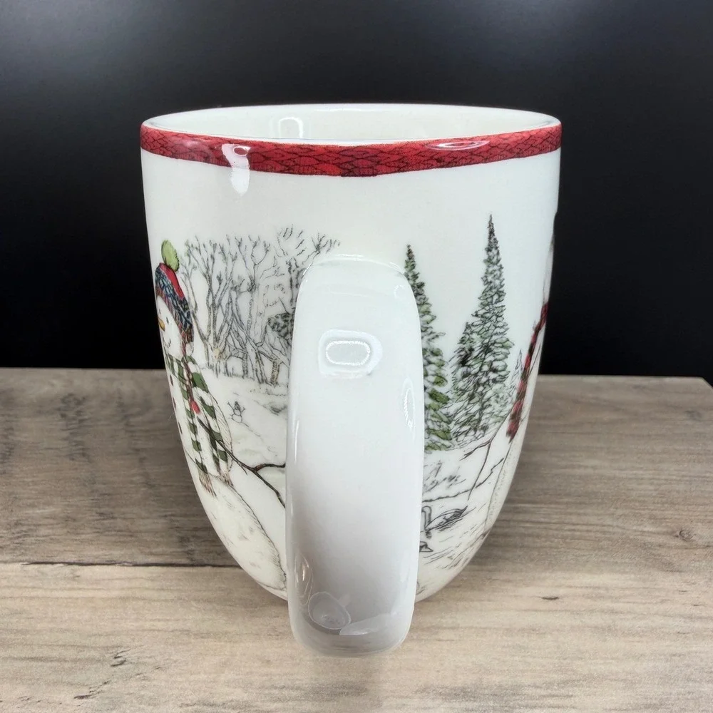 Williams Sonoma Snowman Christmas Coffee Mug Cup Winter Village Scene‎ 13OZ
